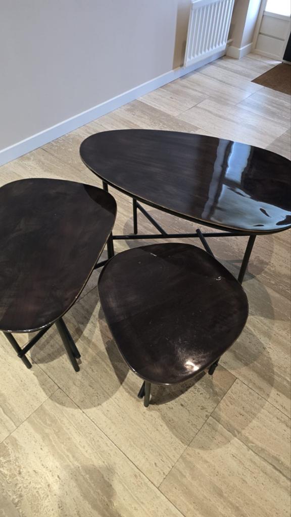 Set van 3 bijzettafels/salontafels, Huis en Inrichting, Tafels | Salontafels, Gebruikt, 50 tot 100 cm, 50 tot 100 cm, Modern, Organisch