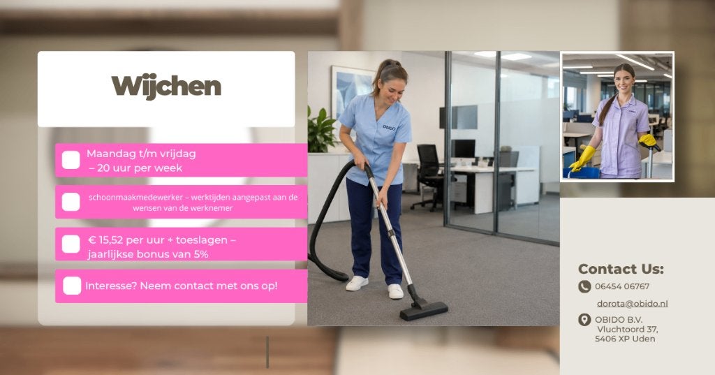schoonmaakmedewerker  Wijchen, Tot en met 24 uur, Overige niveaus, Starter, Overige vormen