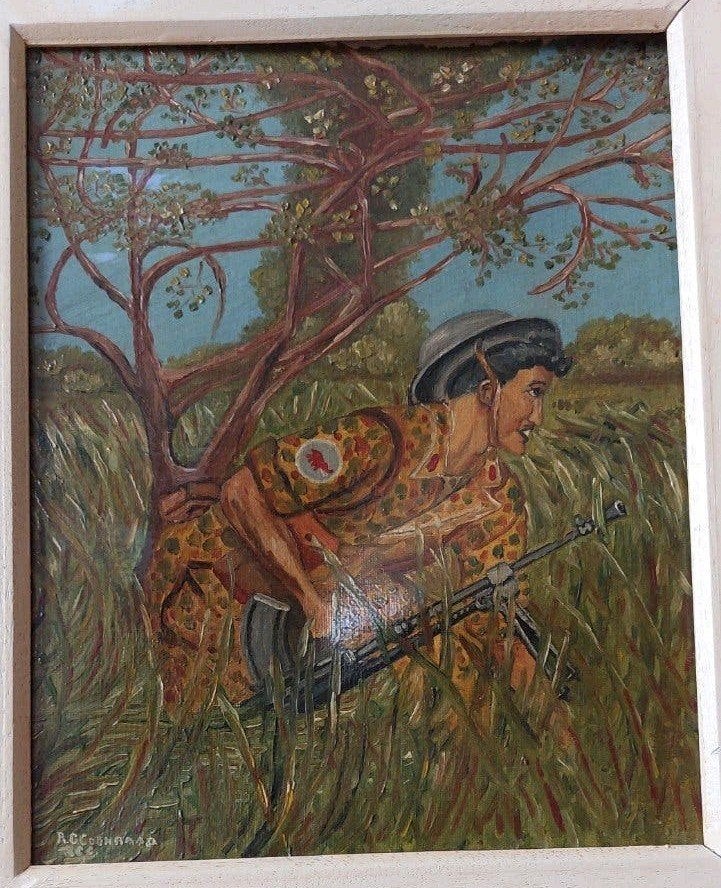 Vintage Schilderij R.G. Coenraad - Jager in de Wildernis, Ophalen of Verzenden