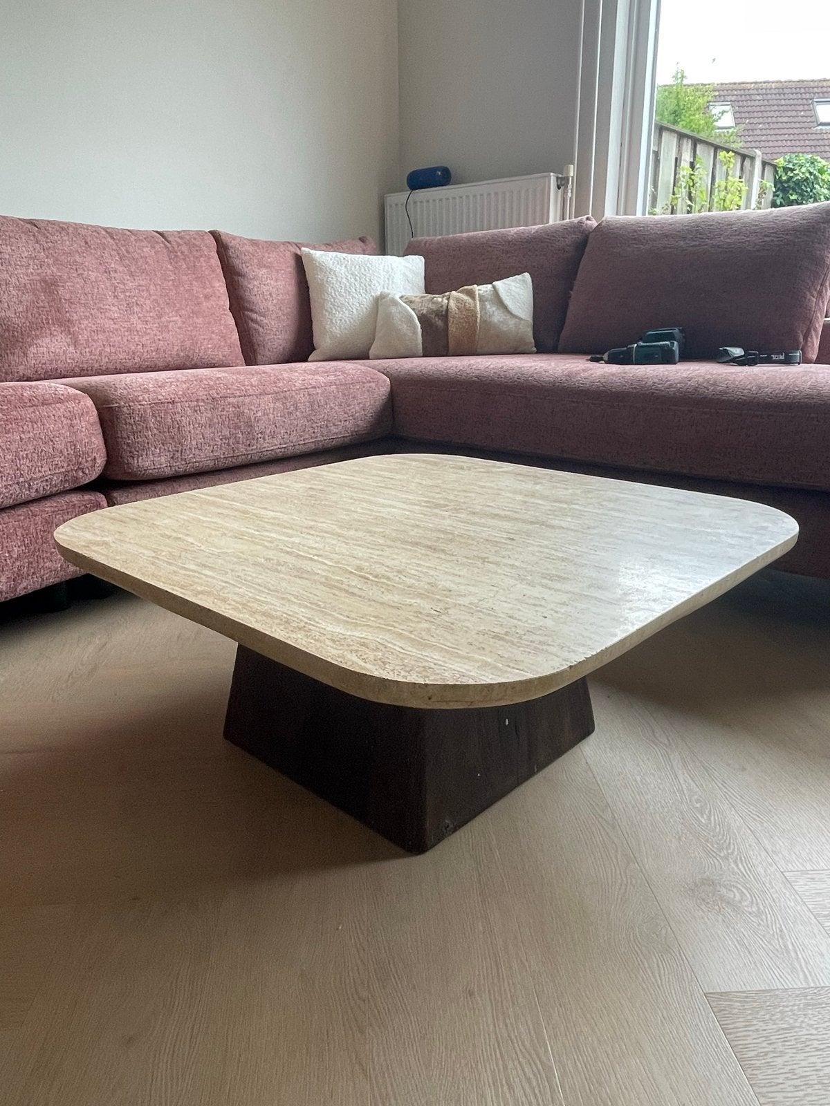 Japandi Marmer Salontafel - Stijlvol en Tijdloos Design, Ophalen, Overige materialen, 100 tot 150 cm, Vierkant
