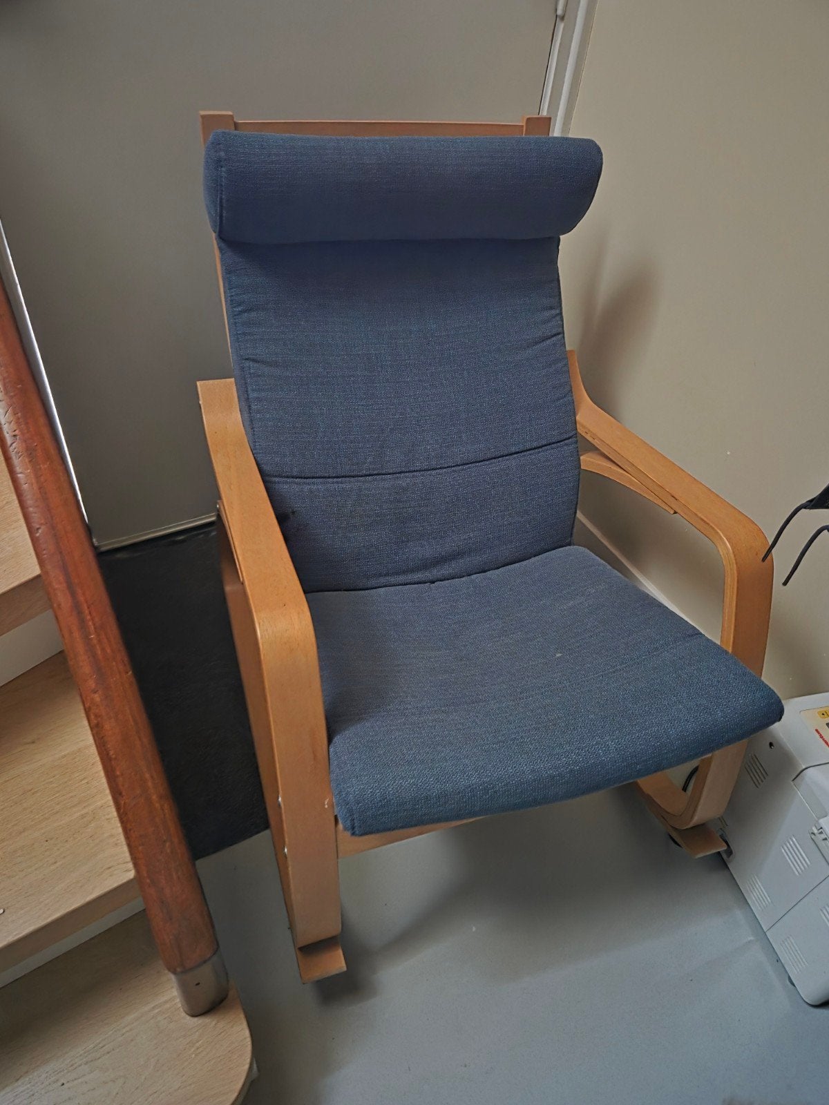 IKEA Poäng schommelstoel met blauwe kussens, Gebruikt, Blauw, Ophalen of Verzenden, Modern Scandinavisch