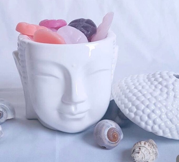 Buddha Boeddha hoofd wax brander wit nieuw scentchips, Geurverspreider, Nieuw, Ophalen of Verzenden, Steen/keramiek