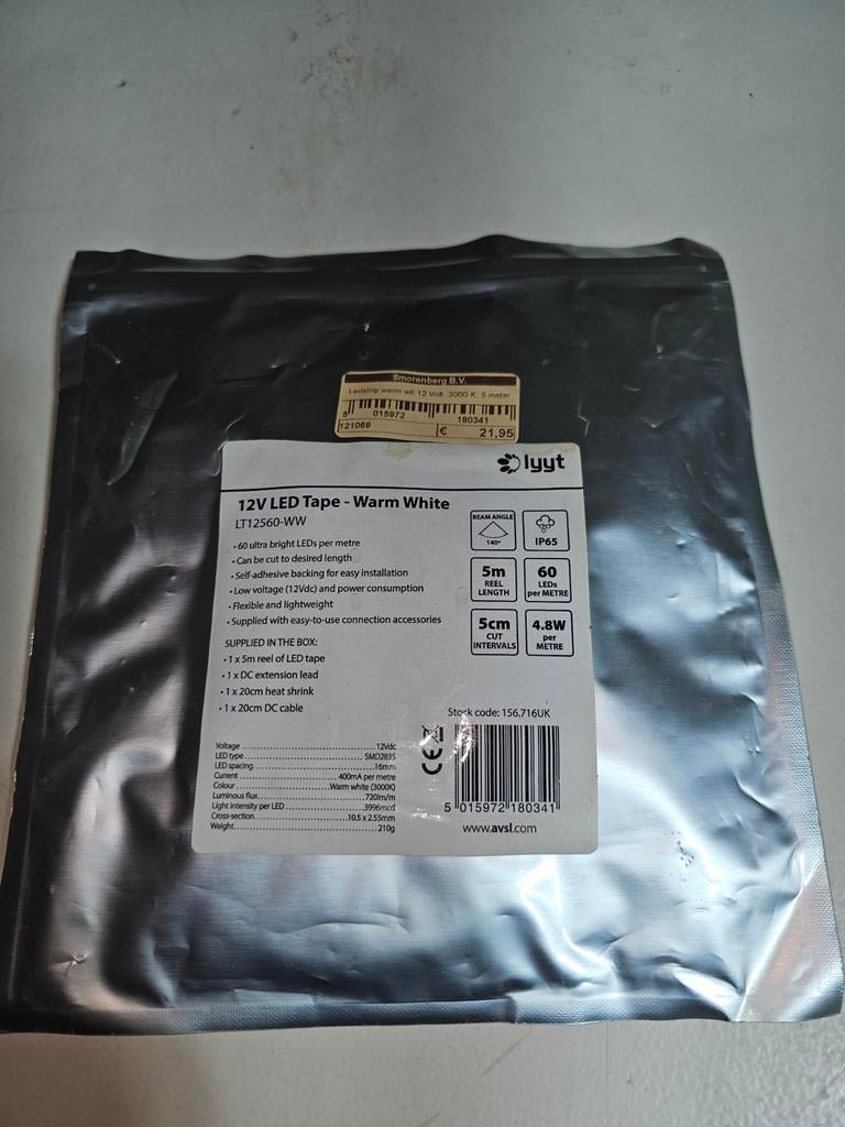 LED strip 5 meter 12V Warm Wit - Sfeerverlichting, Ophalen of Verzenden, Nieuw