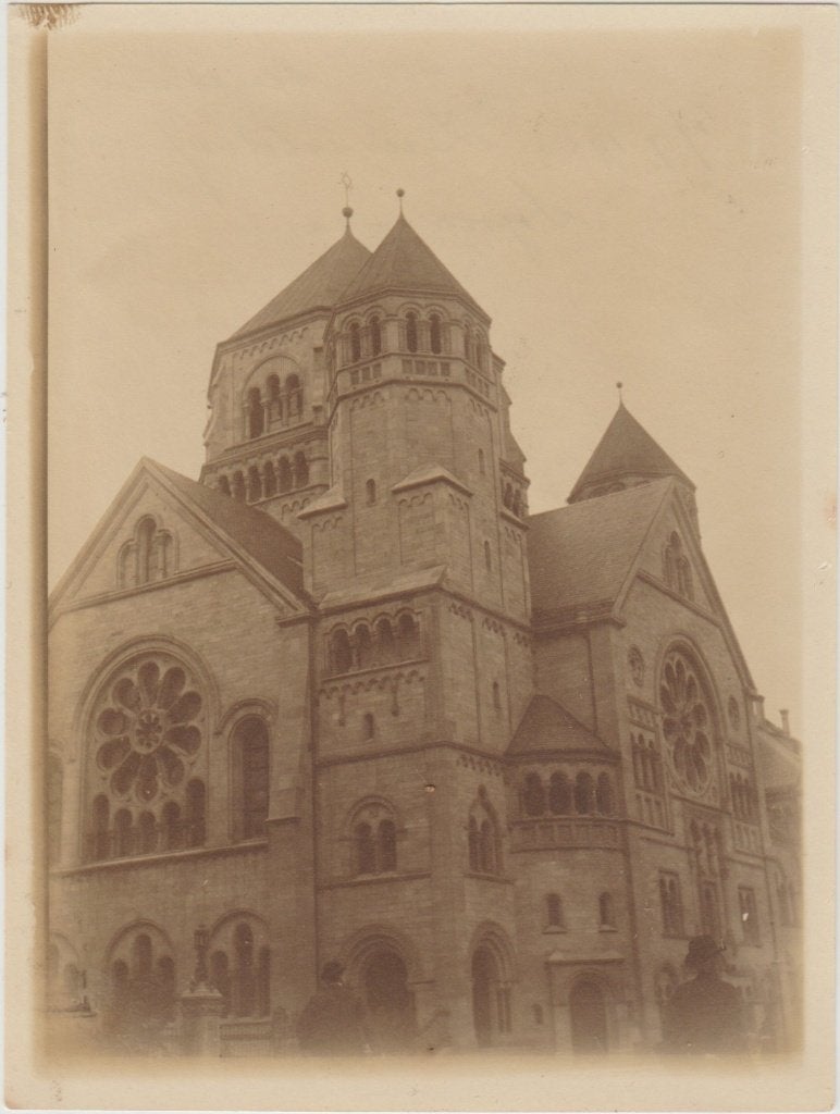 1905 synagoge dusseldorf verbrand in 1938 daarna afgebroken, Foto, Ophalen of Verzenden, Zo goed als nieuw, Gebouw