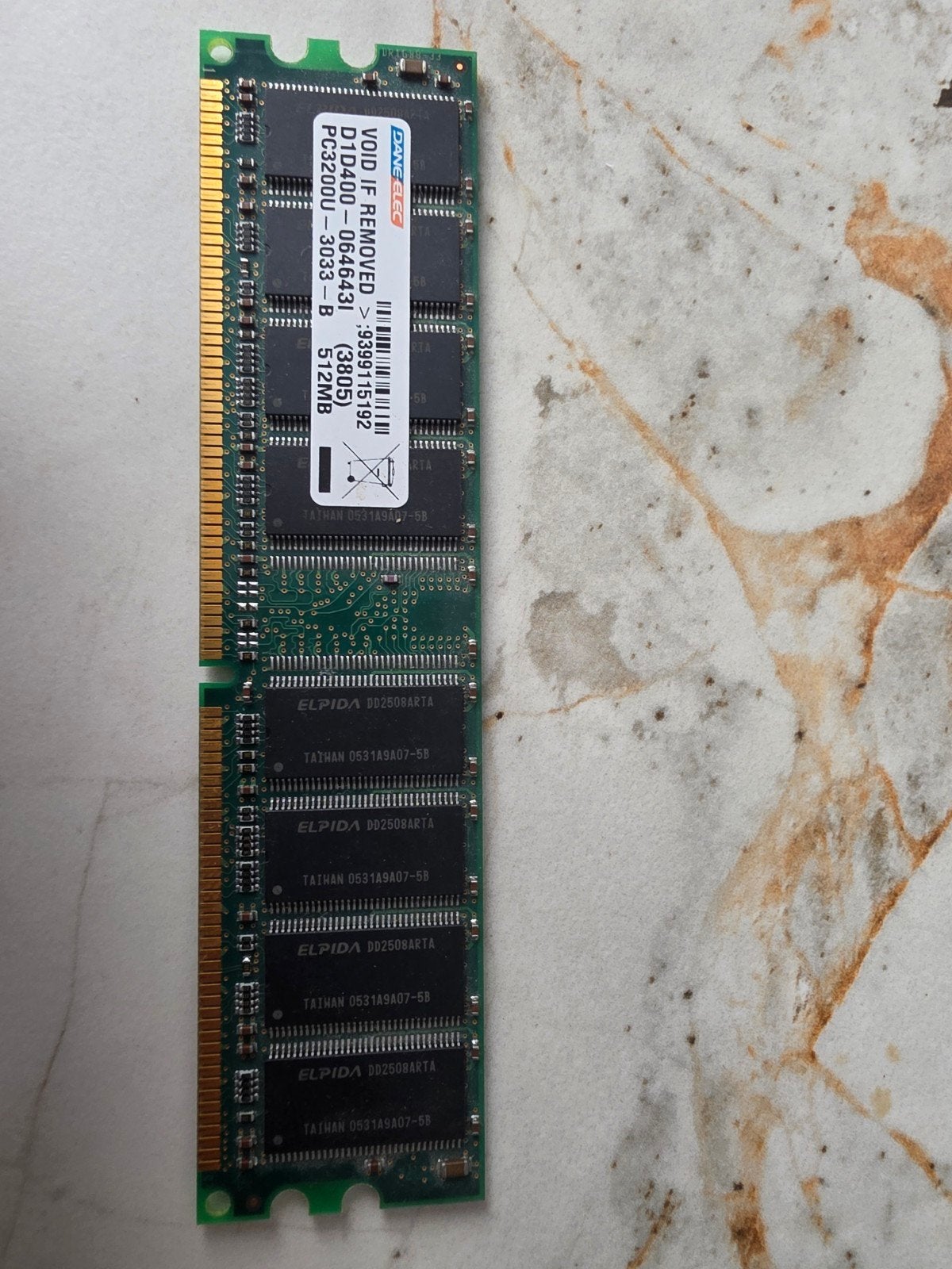 DDR RAM Geheugenmodule 512MB PC3200U-3033-B, Computers en Software, RAM geheugen, Gebruikt, Ophalen of Verzenden, DDR, Desktop