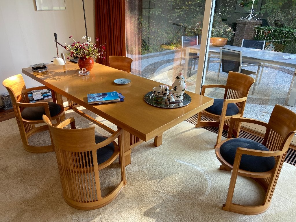 Cassina Frank Lloyd Wright Barrel chairs  + eettafel, Ophalen of Verzenden