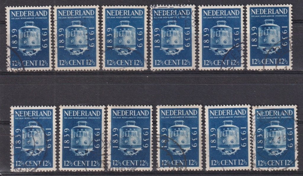 Nederland 1939 nr. 326 Spoorwegen 100 jr. Trein 12X, Verzenden, Gestempeld, Treinen