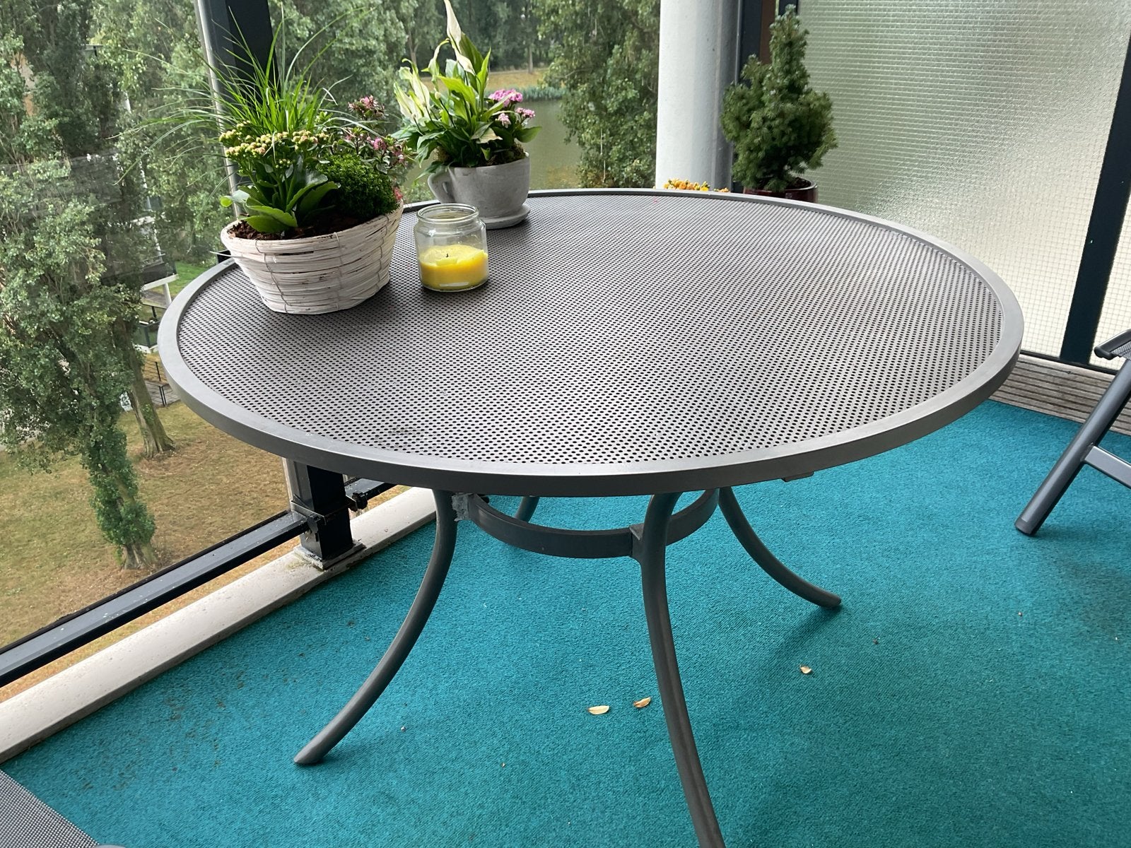 Metalen tuintafel, rond, antraciet, Tuin en Terras, Tuintafels, Ophalen, Gebruikt, Rond, Metaal