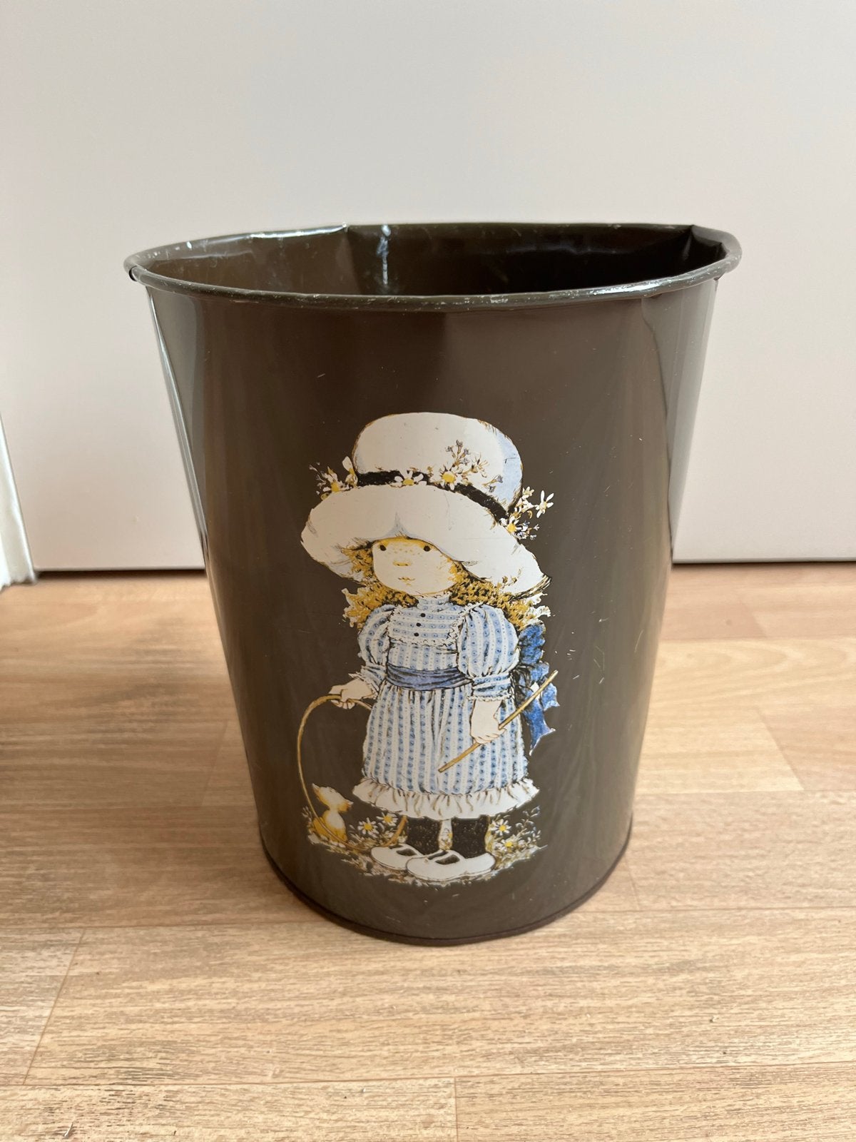 Vintage jaren 70 metalen prullenbak Sarah Kay, Huis en Inrichting, Ophalen, Gebruikt, Minder dan 10 liter, Metaal