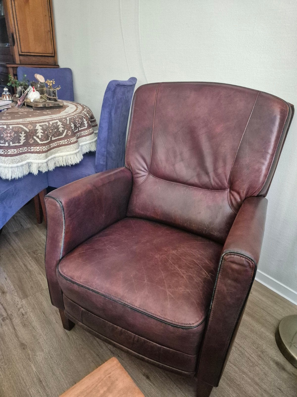 Comfortabele leren fauteuil - Bordeauxrood, Ophalen, Gebruikt, Klassiek, 50 tot 75 cm