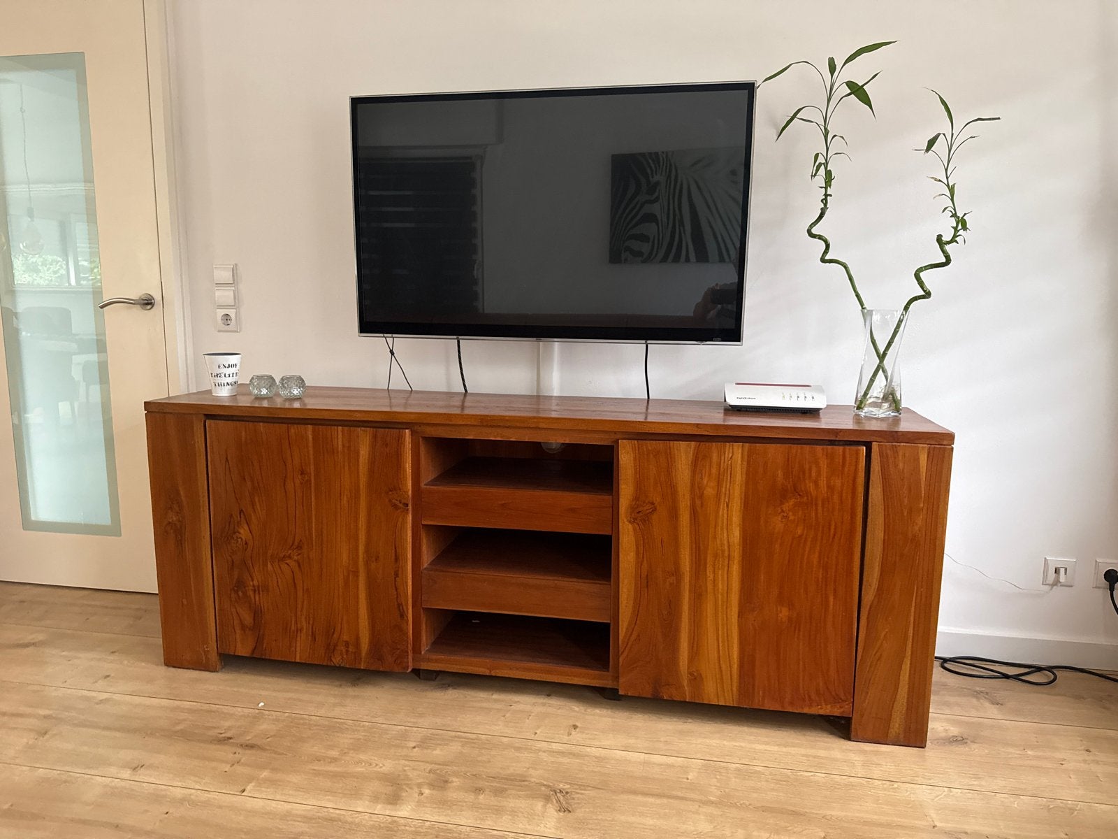 Massief Teakhouten TV-meubel / Dressoir - 200 cm breed, Ophalen, Gebruikt, 150 tot 200 cm, Teakhout
