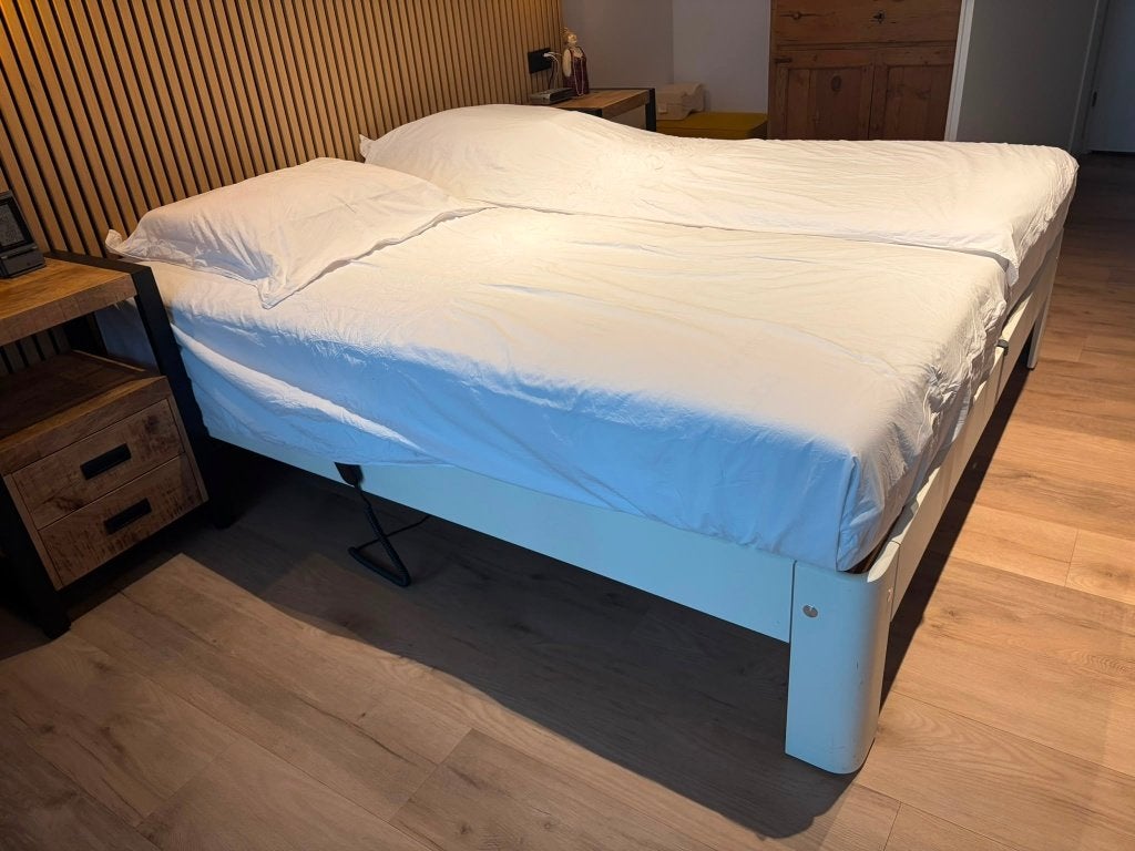 Auping auronde deelbaar bed 180x200 + bodems, Huis en Inrichting, Slaapkamer | Bedden, Ophalen, Wit, Tweepersoons, 180 cm