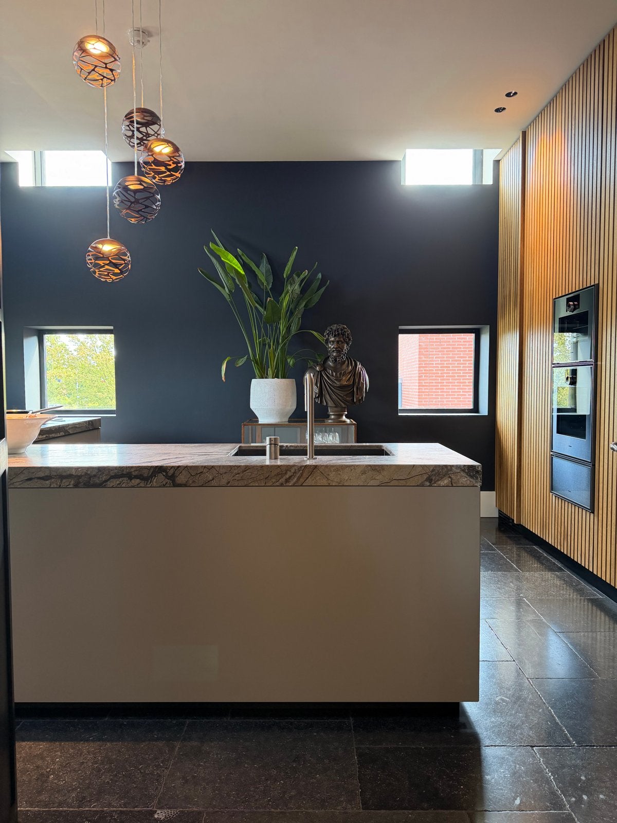 L-vormige keuken met Gaggenau en marmeren blad, Overige kleuren, Verzenden, Hoekkeuken, Graniet of Steen