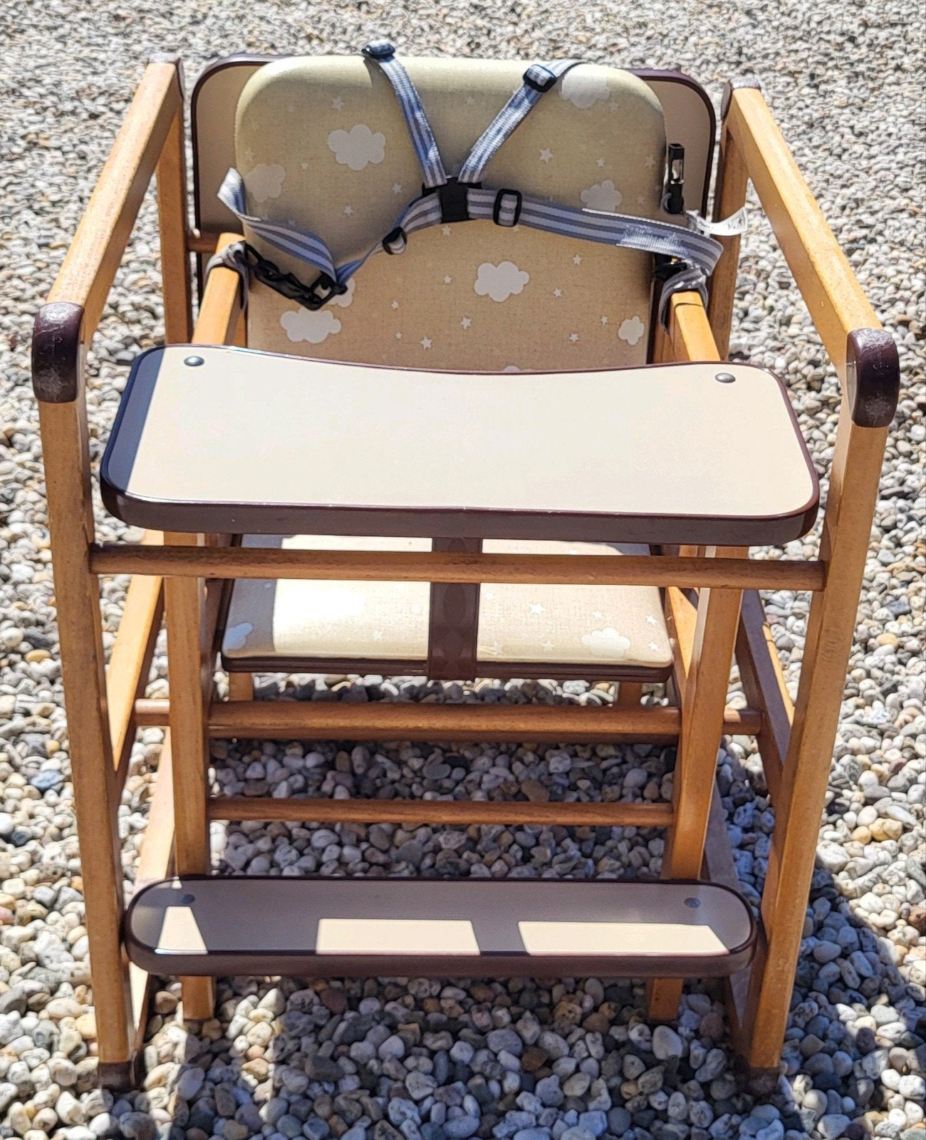 Vintage houten kinderstoel / meegroeistoel met tafel, Ophalen, Gebruikt, Meegroeistoel