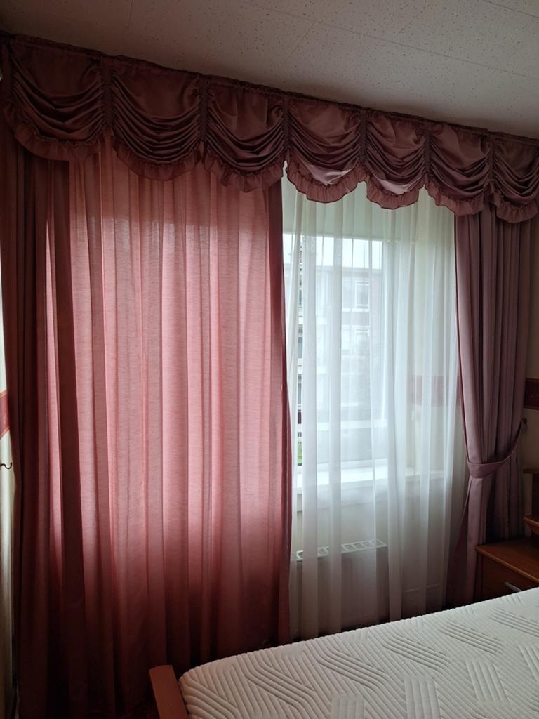 Gordijnset roze met Vitrage 270Bx 265H, Ophalen, 200 cm of meer, 200 cm of meer