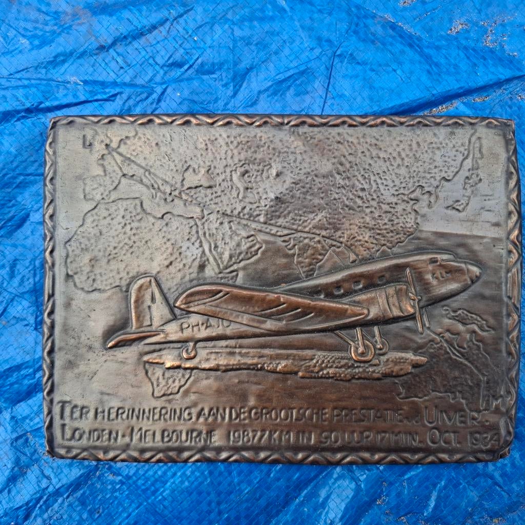 Historische Plaquette: Londen-Melbourne Luchtrace 1934, Ophalen of Verzenden