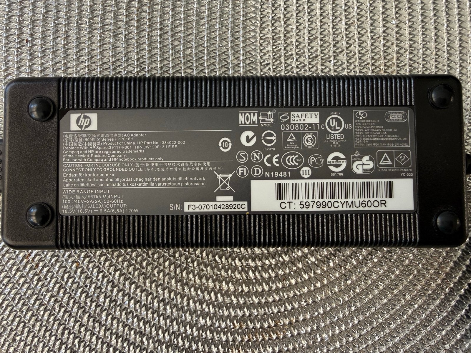 Originele HP Voeding/Oplader 18.5V 6.5A 120W, Computers en Software, Laptop-opladers, Ophalen of Verzenden, Zo goed als nieuw