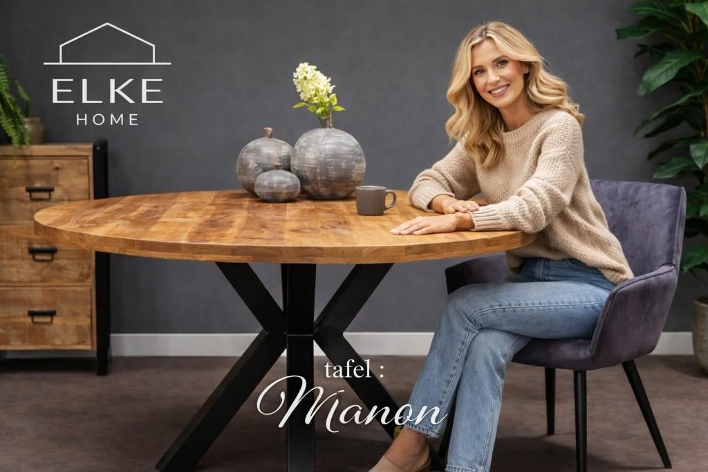 Ronde Eettafel Manon – Industrieel Mangohout | 150cm, Rond, Nieuw, Ophalen of Verzenden, Landelijk