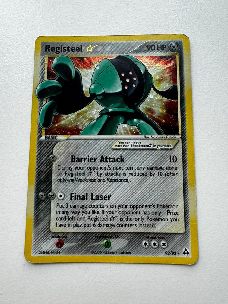 Zeldzame Registeel 92/92 Gold Star Pokemon Kaart, Ophalen, Zo goed als nieuw