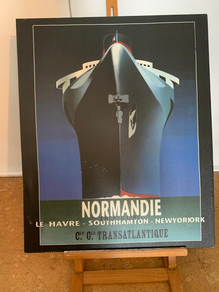 Vintage poster SS Normandie - Le Havre Southampton New York, Ophalen, A1 t/m A3, Overige onderwerpen, Rechthoekig Staand