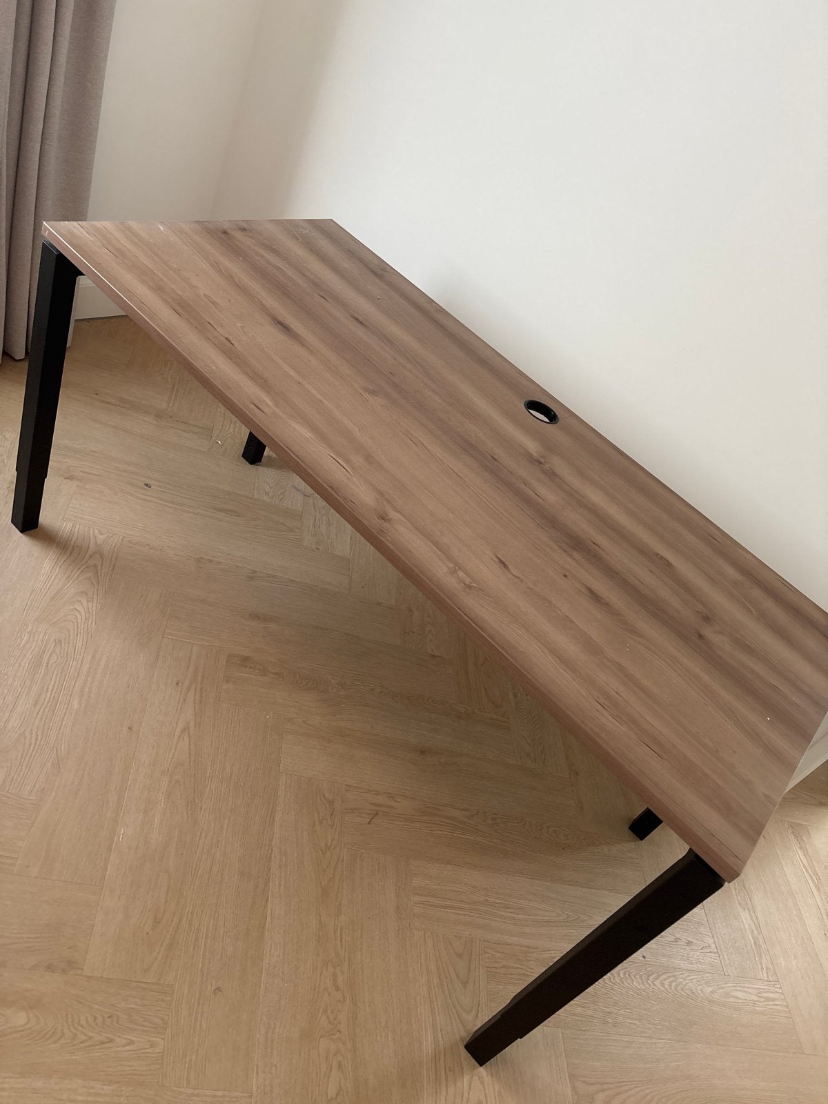 Bureau/Eettafel 160x80 cm - Hout met Zwart Metalen Poten, Gebruikt, 150 tot 200 cm, Vier personen, Rechthoekig