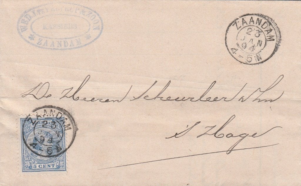 ZAANDAM 1894 Wedd VERLOOP en Zn Kassiers, Verzenden, Voor 1920, Gelopen, Noord-Holland