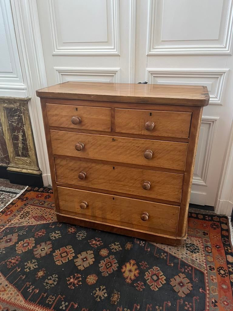 PRACHTIGE ANTIEKE ENGELSE LADEKAST COMMODE BLOND MAHONIE, Ophalen