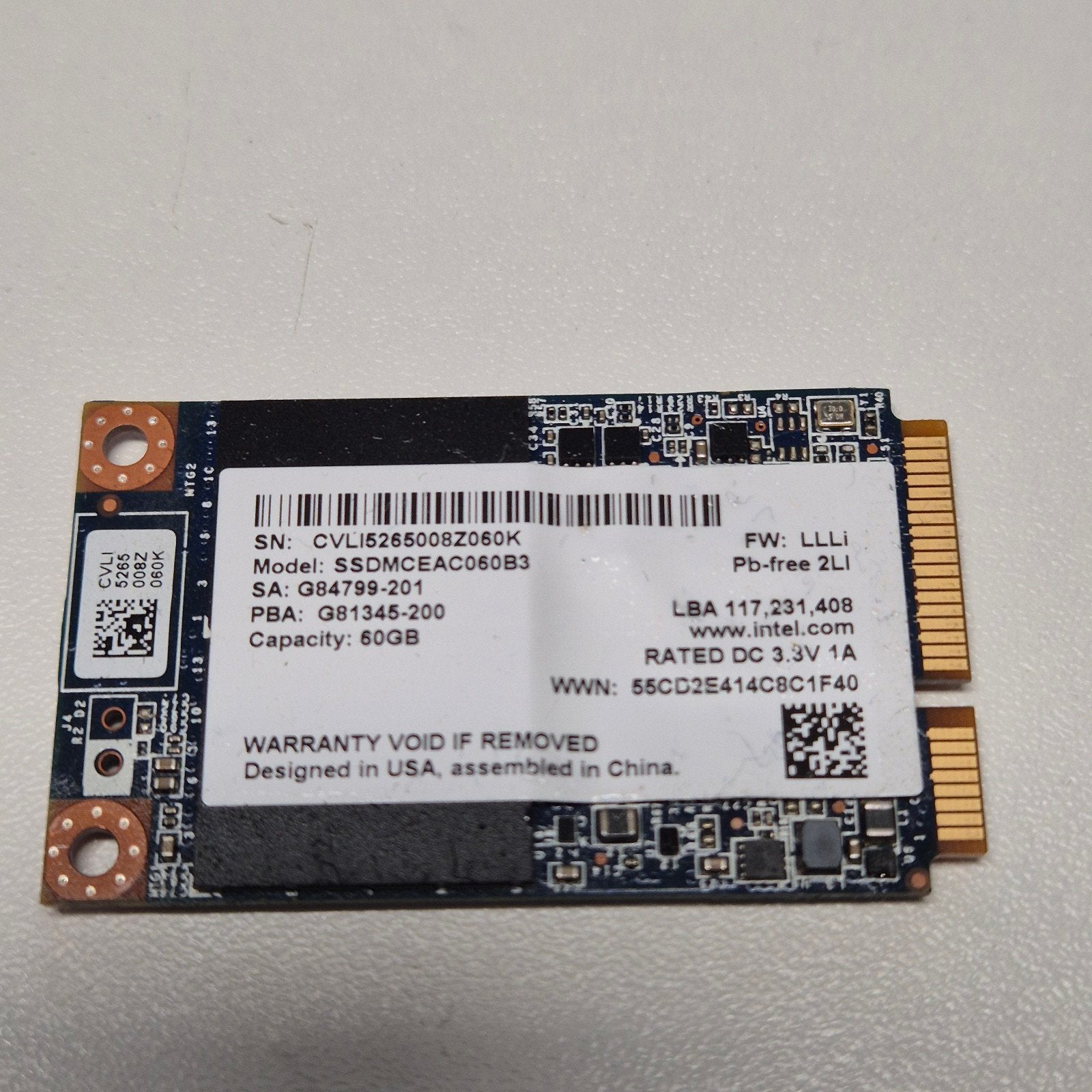 Intel 60GB Msata SSD, Computers en Software, Harde schijven, Intel SSD, Intern, Gebruikt, Verzenden