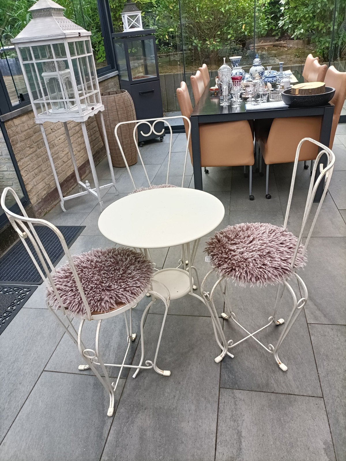 Leuke Franse gietijzeren bistro set met 3 stoelen, Tuin en Terras, Ophalen, Overige materialen, Gebruikt, 3 zitplaatsen