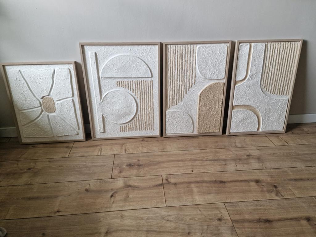 4 abstracte schilderijen, Ophalen, Zo goed als nieuw, Minder dan 50 cm, 50 tot 75 cm