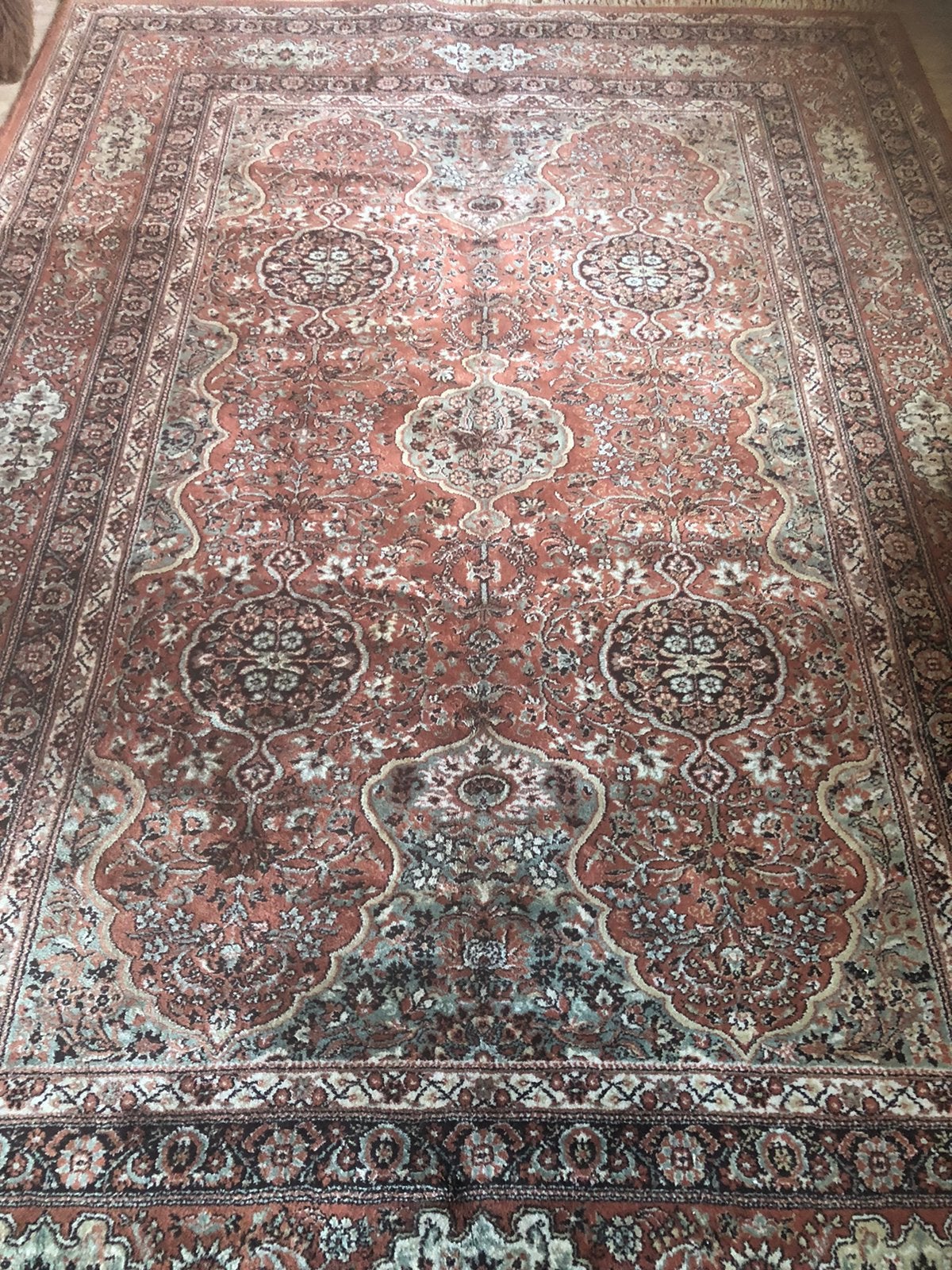Groot vintage perzisch tapijt, wol, terra blauwgroen, Blauw, 150 tot 200 cm, Vintage, 200 cm of meer