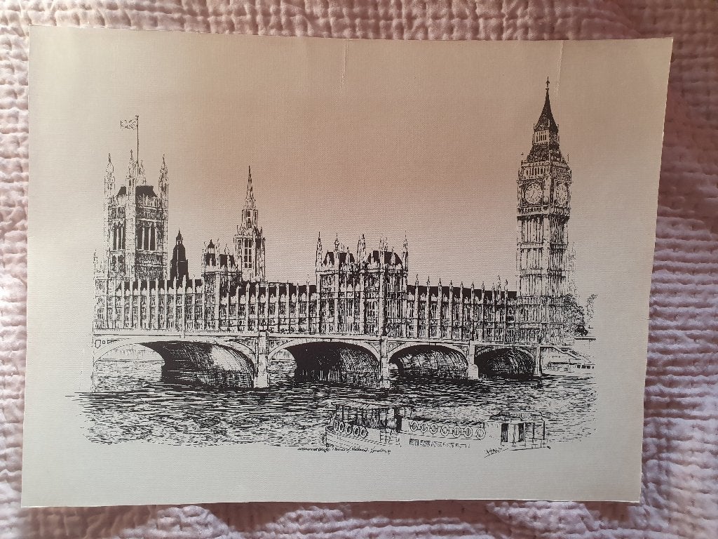 Vintage pen litho/prints uit Engeland, Ophalen of Verzenden, Gebruikt, Minder dan 50 cm, Schilderij