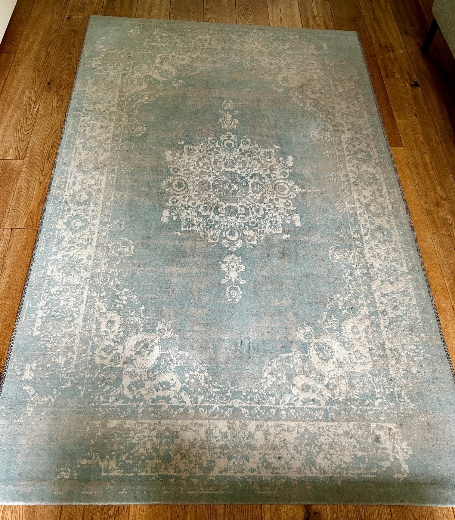 Vintage ogend vloerkleed grijs-blauw 133x200 cm, Ophalen, 100 tot 150 cm, Zo goed als nieuw, 150 tot 200 cm