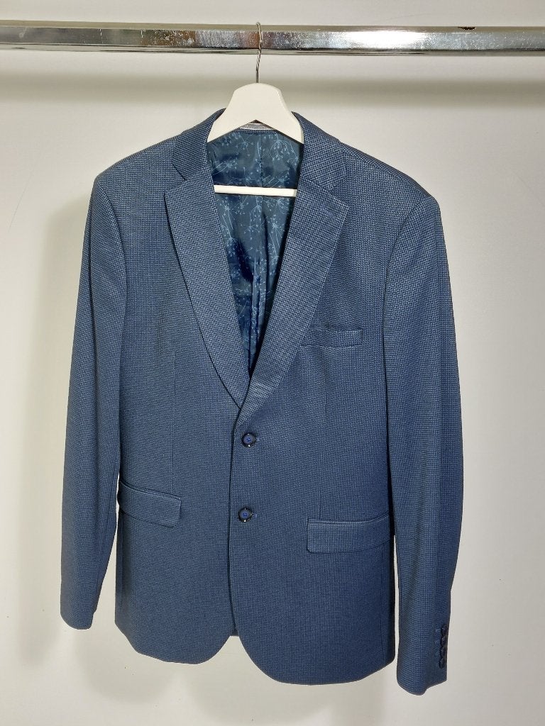 WE Pak fijngebreide colbert en pantalon pied-de-poule mt 46, Kleding | Heren, Kostuums en Colberts, WE, Blauw, Ophalen of Verzenden