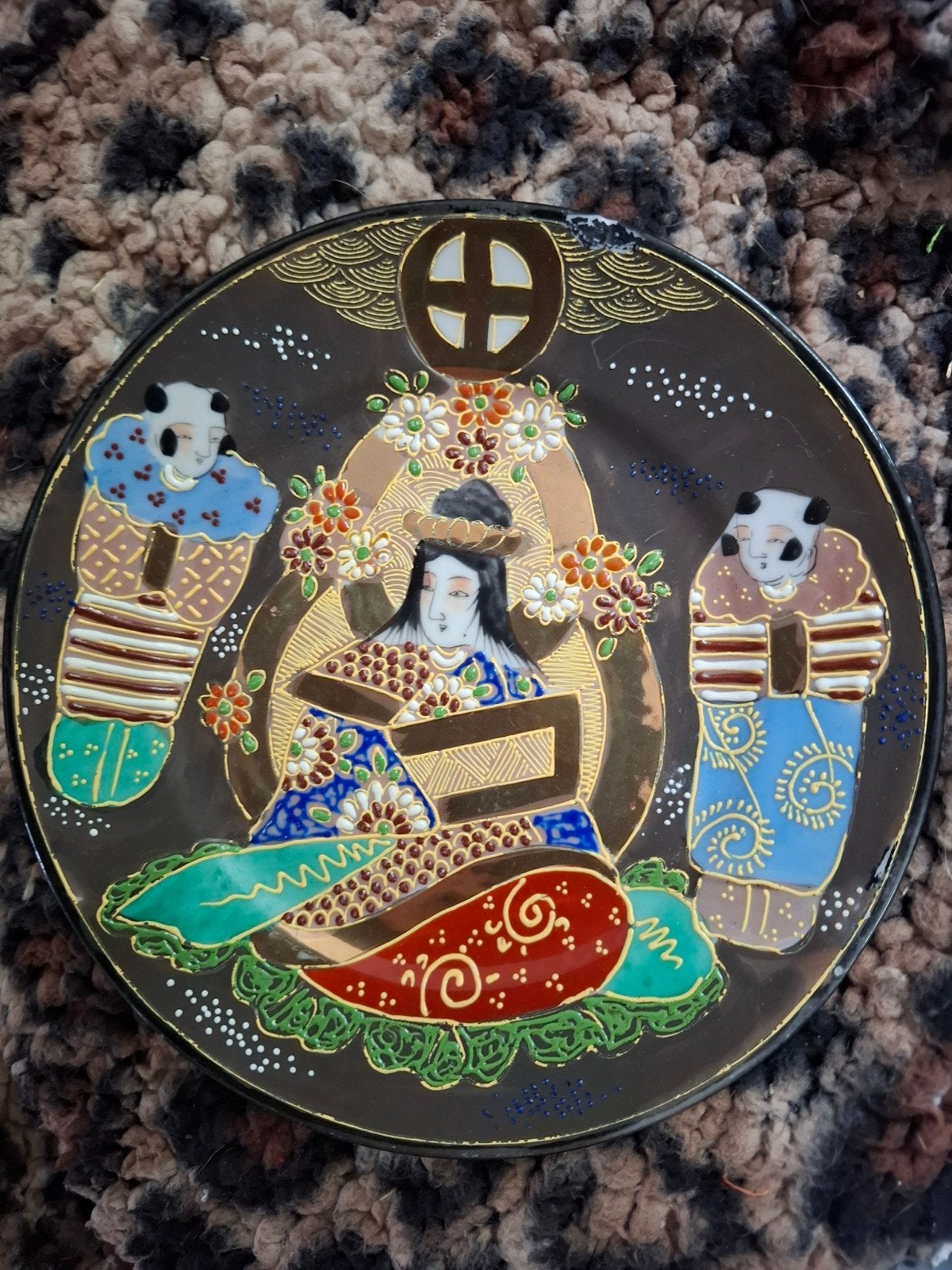 Antiek Japans Satsuma Aardewerk Bord met Figuren, Ophalen of Verzenden