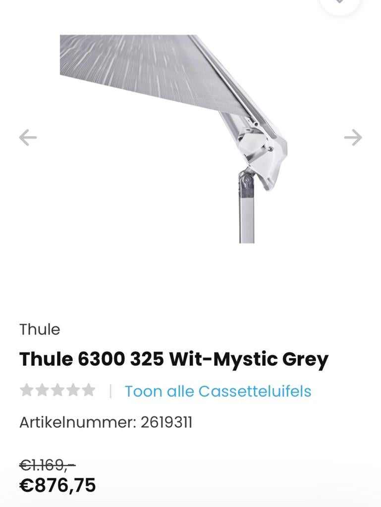 Thule omnistor cassetteluifel, Caravans en Kamperen, Voortenten en Luifels, Ophalen of Verzenden, Zo goed als nieuw