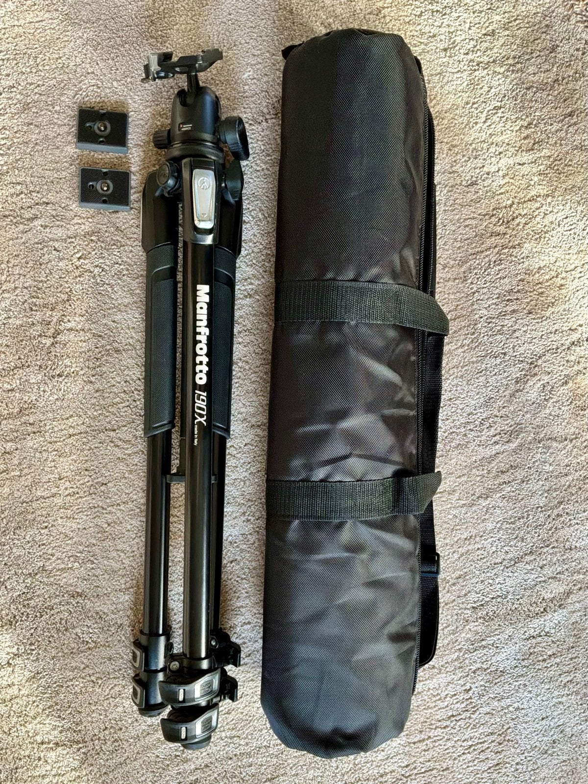 Manfrotto 190X Statief met 496RC2 Balhoofd en Tas, Zo goed als nieuw, Manfrotto, Inclusief draagtas, Ophalen of Verzenden