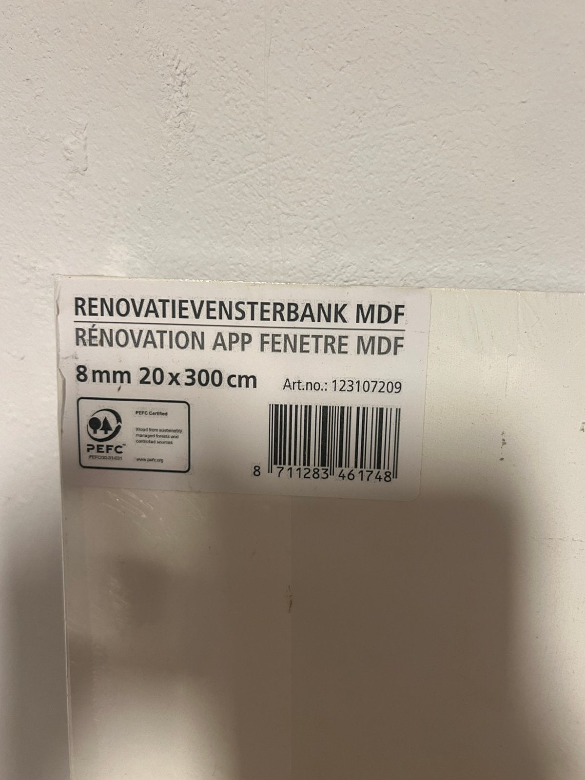 Vensterbank MDF (8 mm 20 x 300 cm), Ophalen, Vensterbanken, Nieuw, Mdf