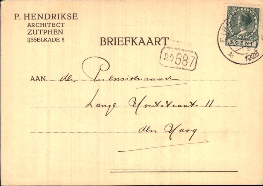 Zutphen - P. Hendrikse - 1928 - Reclame, Verzenden, 1920 tot 1940, Gelopen, Gelderland