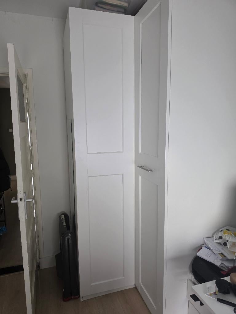 PAX hoekkledingkast, wit, 236cm hoog en 60/110cm breed, Ophalen, Met deur(en), Gebruikt, 100 tot 150 cm