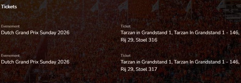 2x Formule 1 Dutch GP Zandvoort 2026 Gold tickets (Tarzan 1), Twee personen, Augustus