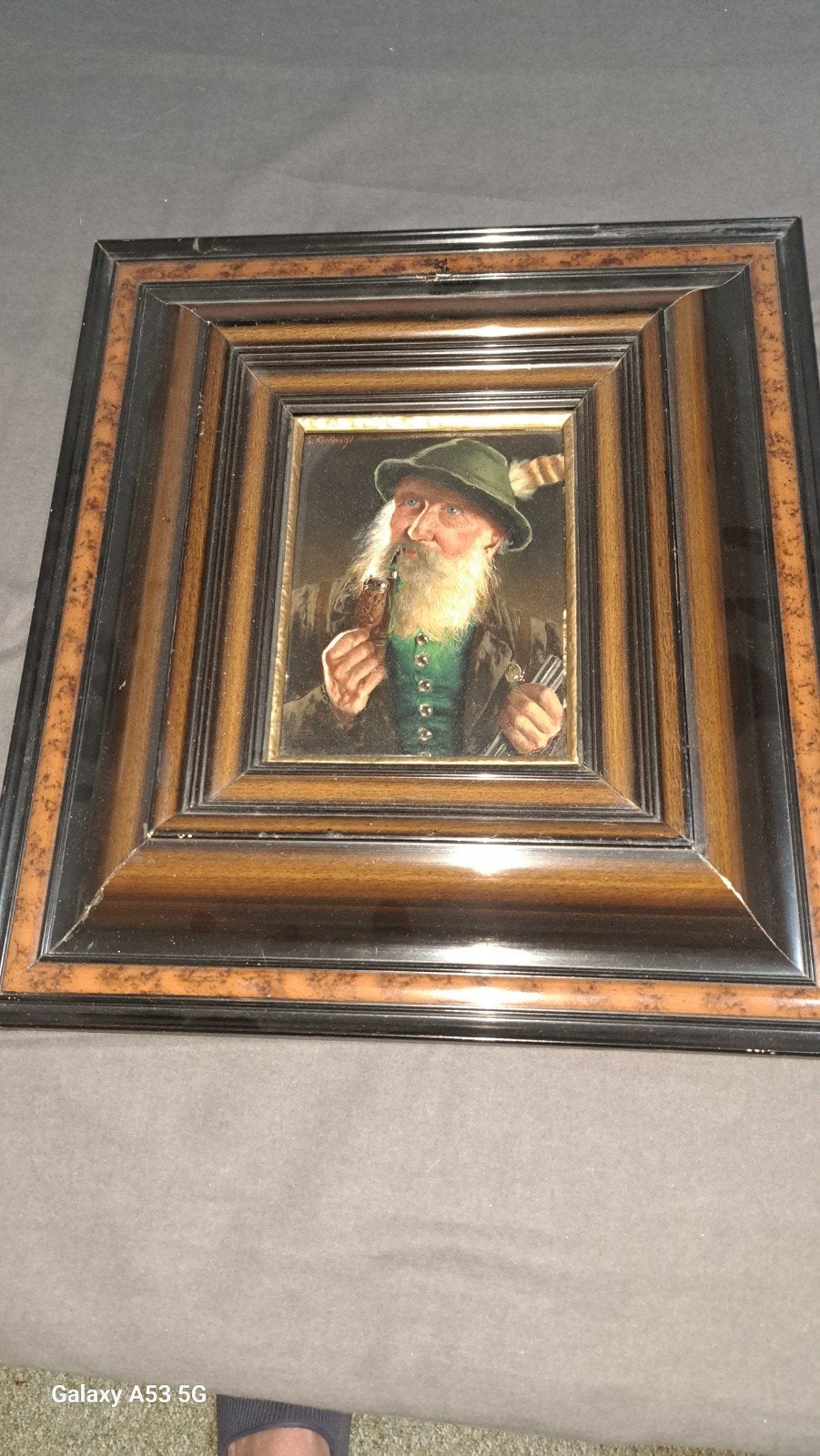 Olieverfschilderij: Portret van pijprokende boswachter, Antiek en Kunst, Kunst | Schilderijen | Klassiek, Paneel, Portret of Personen
