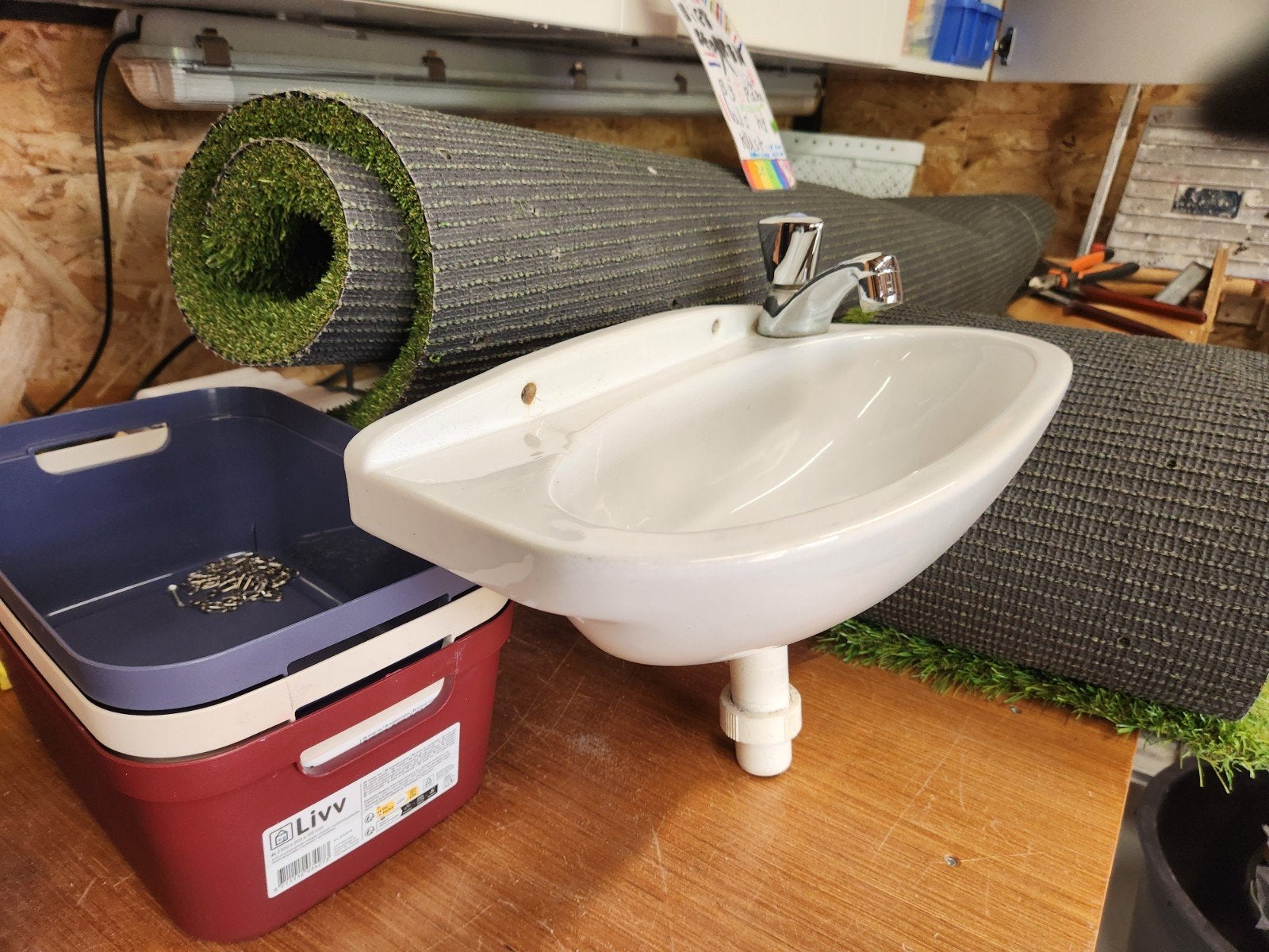 Compact wasbakje met kraan (40x22 cm) voor garage/toilet, Ophalen, Gebruikt, Wastafel