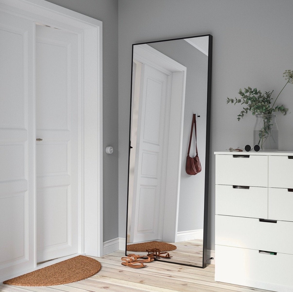 Ikea Hovet spiegel zwart - Grote passpiegel, Ophalen, Zo goed als nieuw, 75 tot 100 cm, 150 tot 200 cm