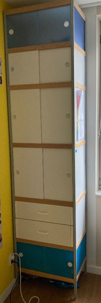 Kewlox / Moduloo kast 62x42x256 wit-blauw-hout, Ophalen, Kunststof, Gebruikt, Met deur(en)