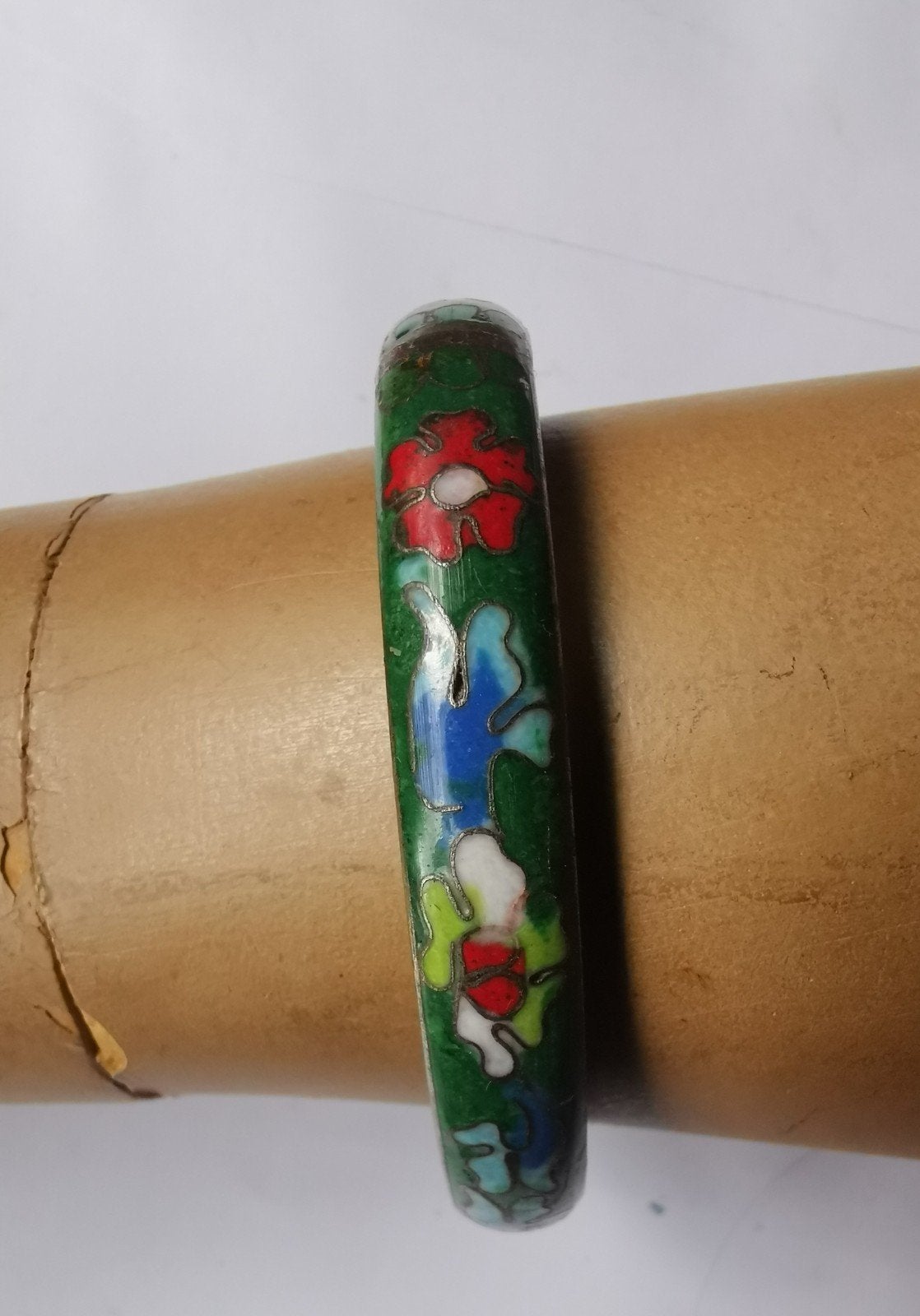 Vintage cloisonné armband bangle, klap armband, Ophalen of Verzenden, Gebruikt, Groen, Overige materialen
