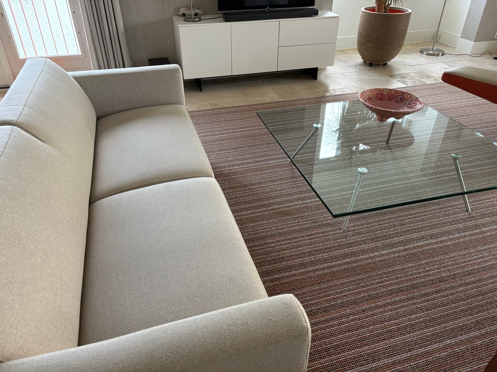 Salontafel Maupertuus 120x120 helder glas chroom pootjes, Ophalen, 100 tot 150 cm, Vierkant, Glas