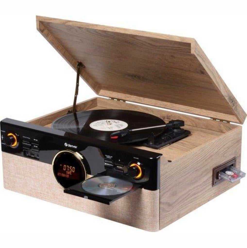 Denver platenspeler met CD, Cassette, Radio, USB, Audio, Tv en Foto, Platenspelers, Nieuw, USB-aansluiting, Platenspeler, Ophalen