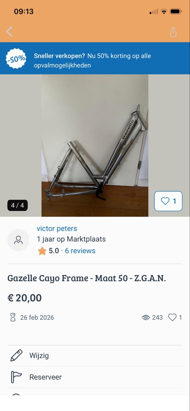 Gazelle Cayo Fietsframe - Maat 50 - Zo goed als nieuw, Ophalen, Frame, Zo goed als nieuw, Aluminium