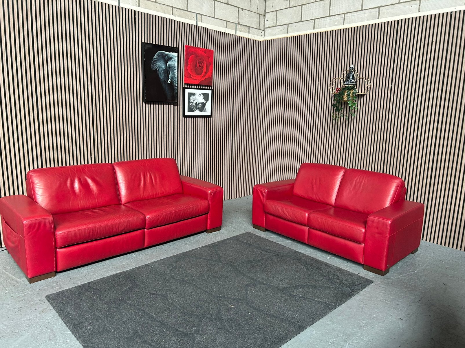 GRATIS LEVERING Set Banken Itasofa Leer Rood  GEREINIGD, 150 tot 200 cm, Tweepersoons, Ophalen of Verzenden, Zo goed als nieuw